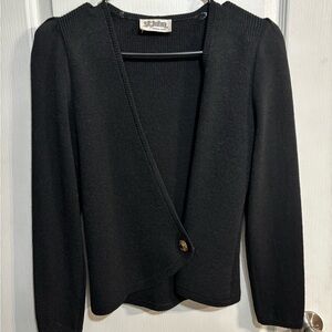 St. John Black Santana Knit Cardigan with gold button size S